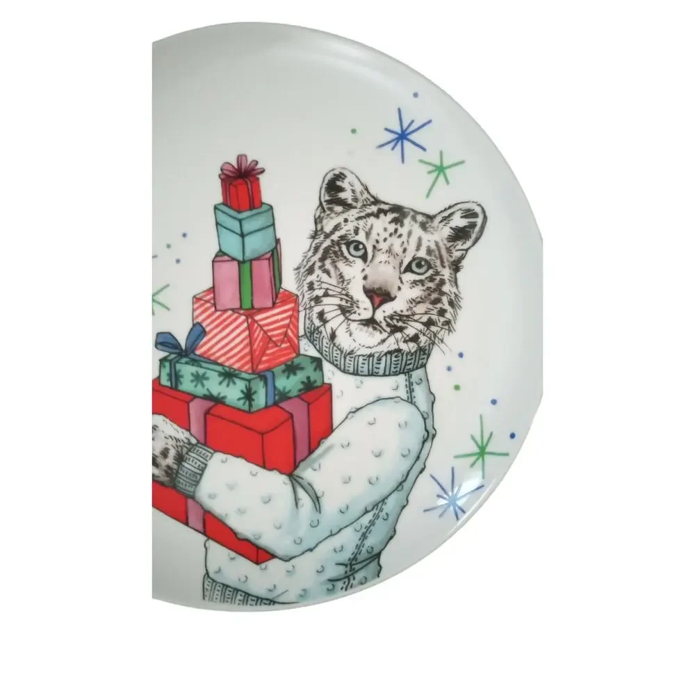 West Elm Rachel Kozlowski Dapper Animal Winter Leopard Cat Plate Salad Dessert